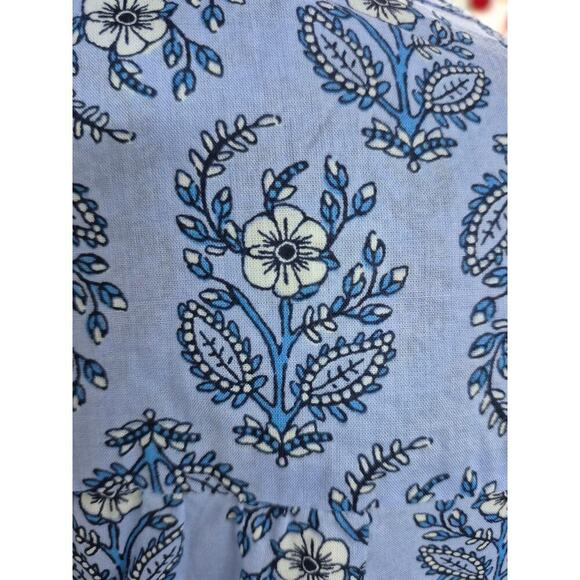 J Crew 100% Cotton Popover Split Neck Peasant Blouse Blue Floral Sz L - Picture 7 of 7